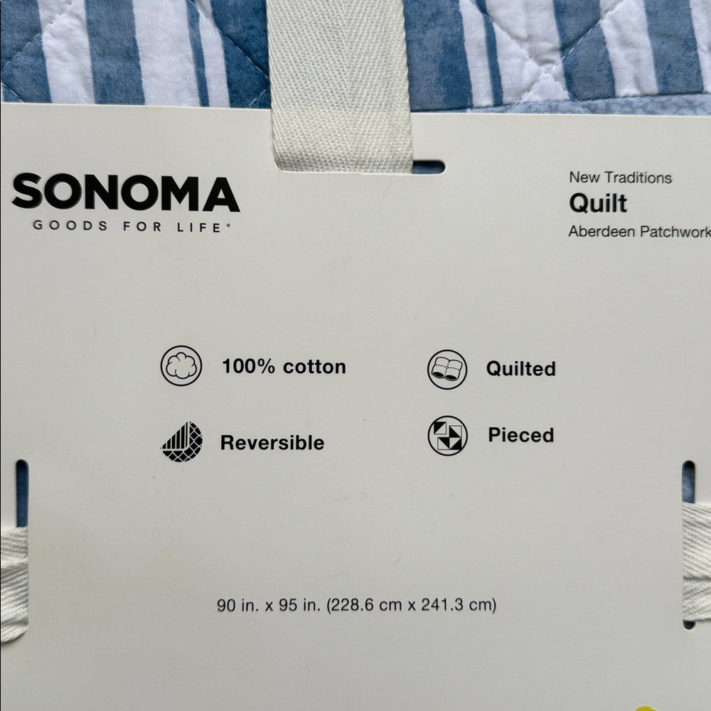 Sonoma Full / Queen 100% Cotton Reversible Aberdeen Patchwork Blue & White Quilt - Picture 4 of 6